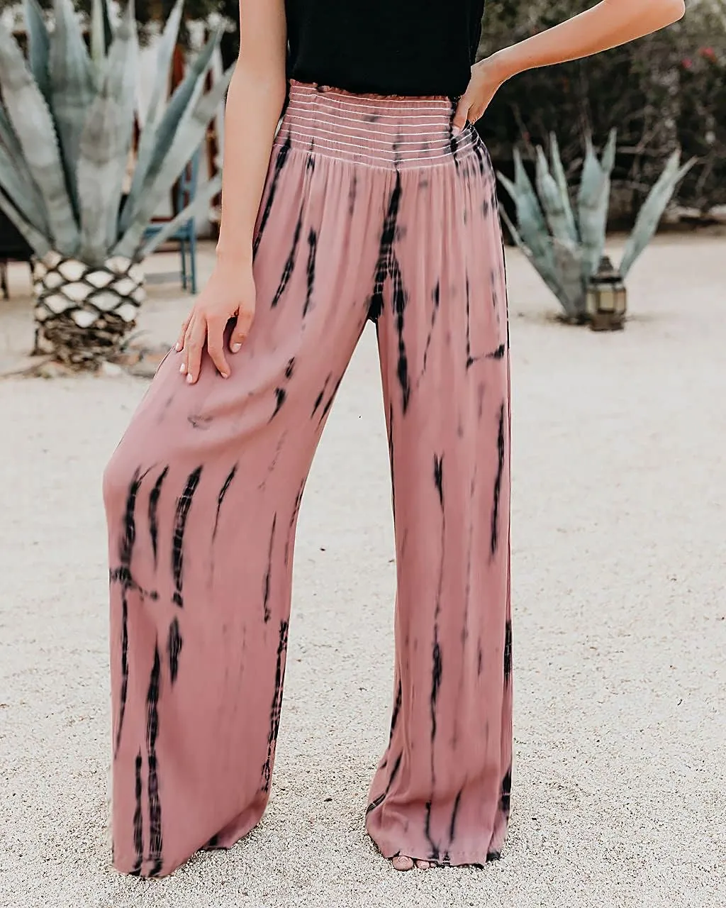 Plustrong Women’s Wide Leg Boho Pants Smock Waist Yoga Palazzo Summer Beach Pants