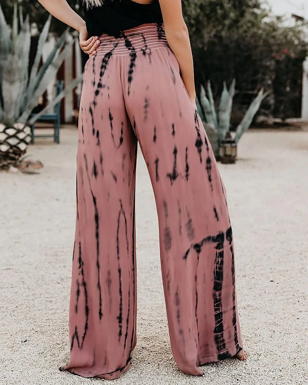 Plustrong Women’s Wide Leg Boho Pants Smock Waist Yoga Palazzo Summer Beach Pants