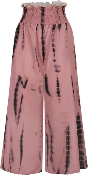 Plustrong Women’s Wide Leg Boho Pants Smock Waist Yoga Palazzo Summer Beach Pants