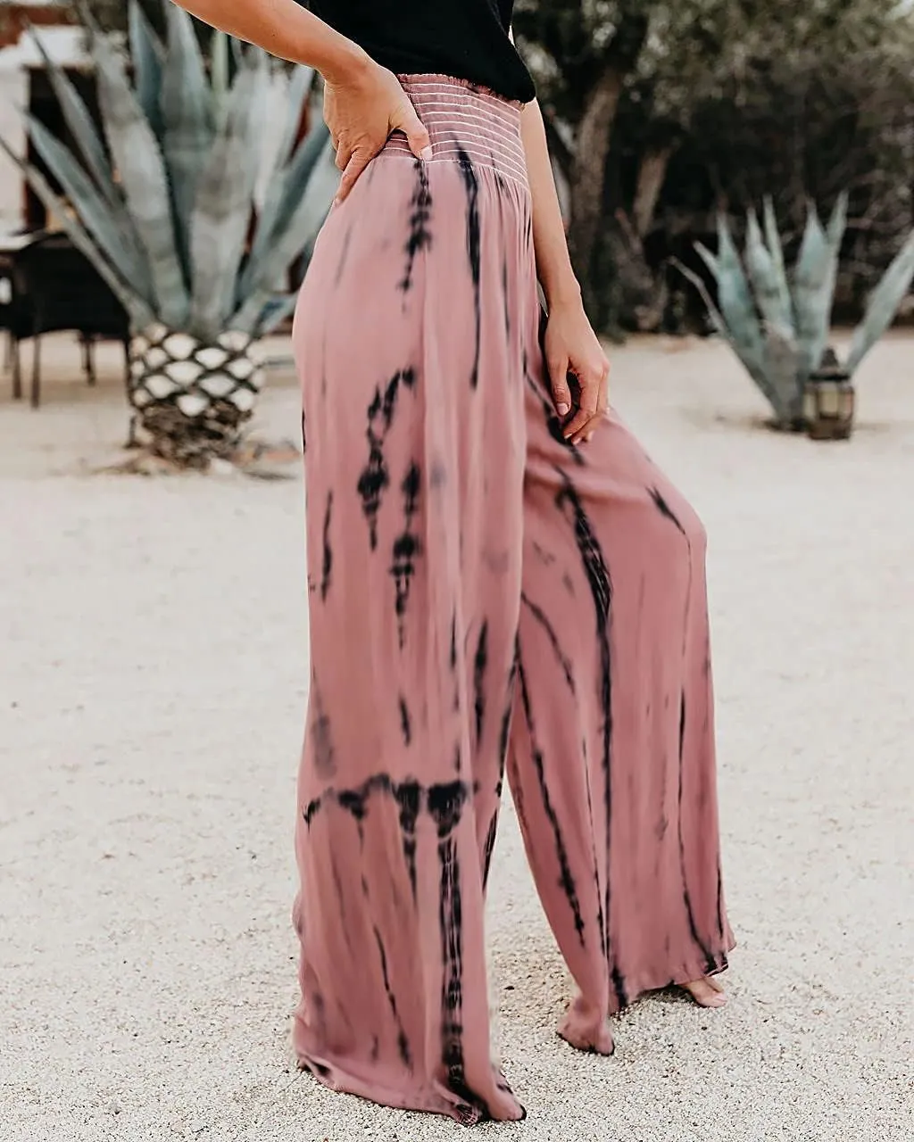 Plustrong Women’s Wide Leg Boho Pants Smock Waist Yoga Palazzo Summer Beach Pants