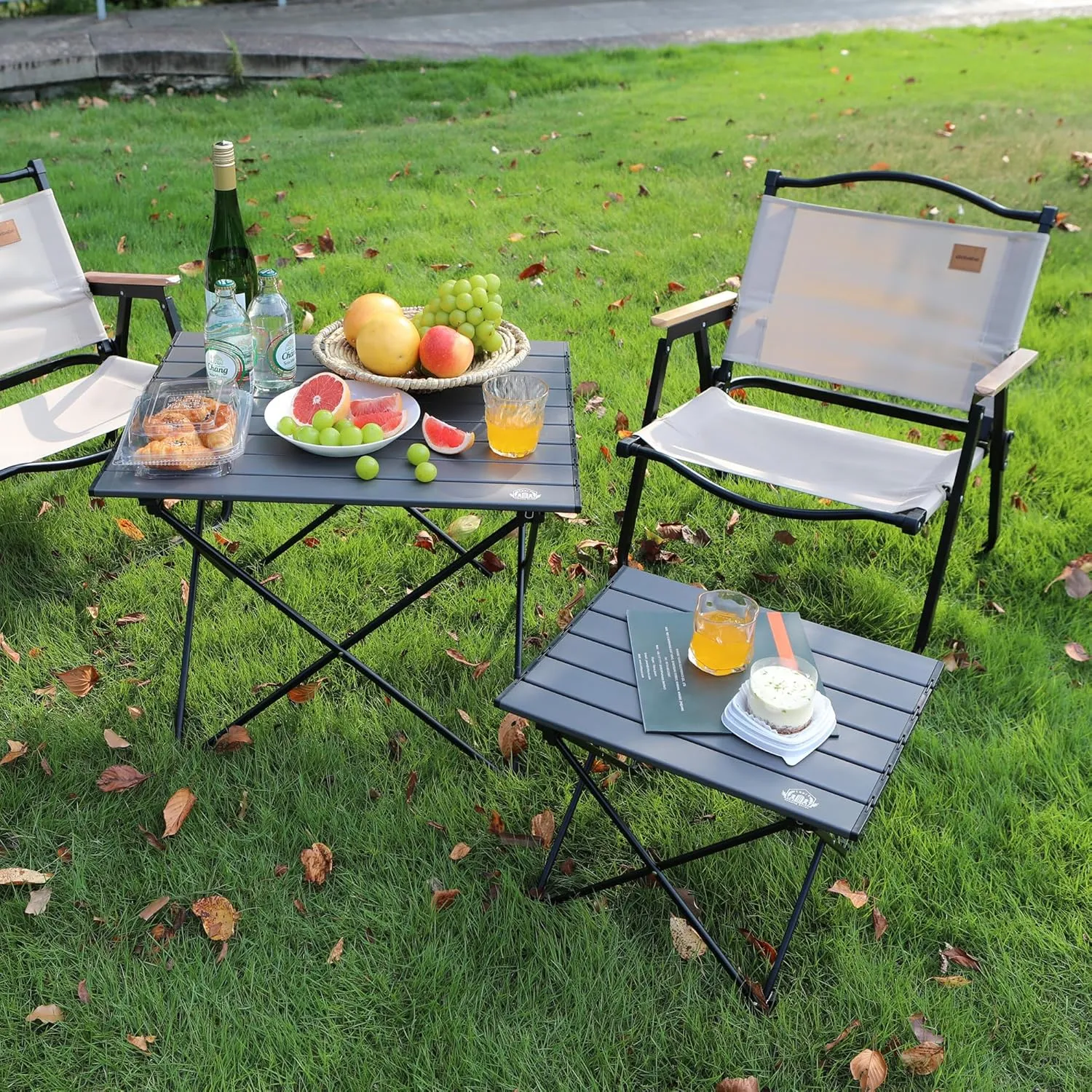 Portable Folding Camping Table, Large Compact Aluminum Beach Picnic Table, Lightweight Collapsible Outdoor Camp Tables That Folds & Rolls Up, Beach Gear Essentials Camp Accessories, Grey