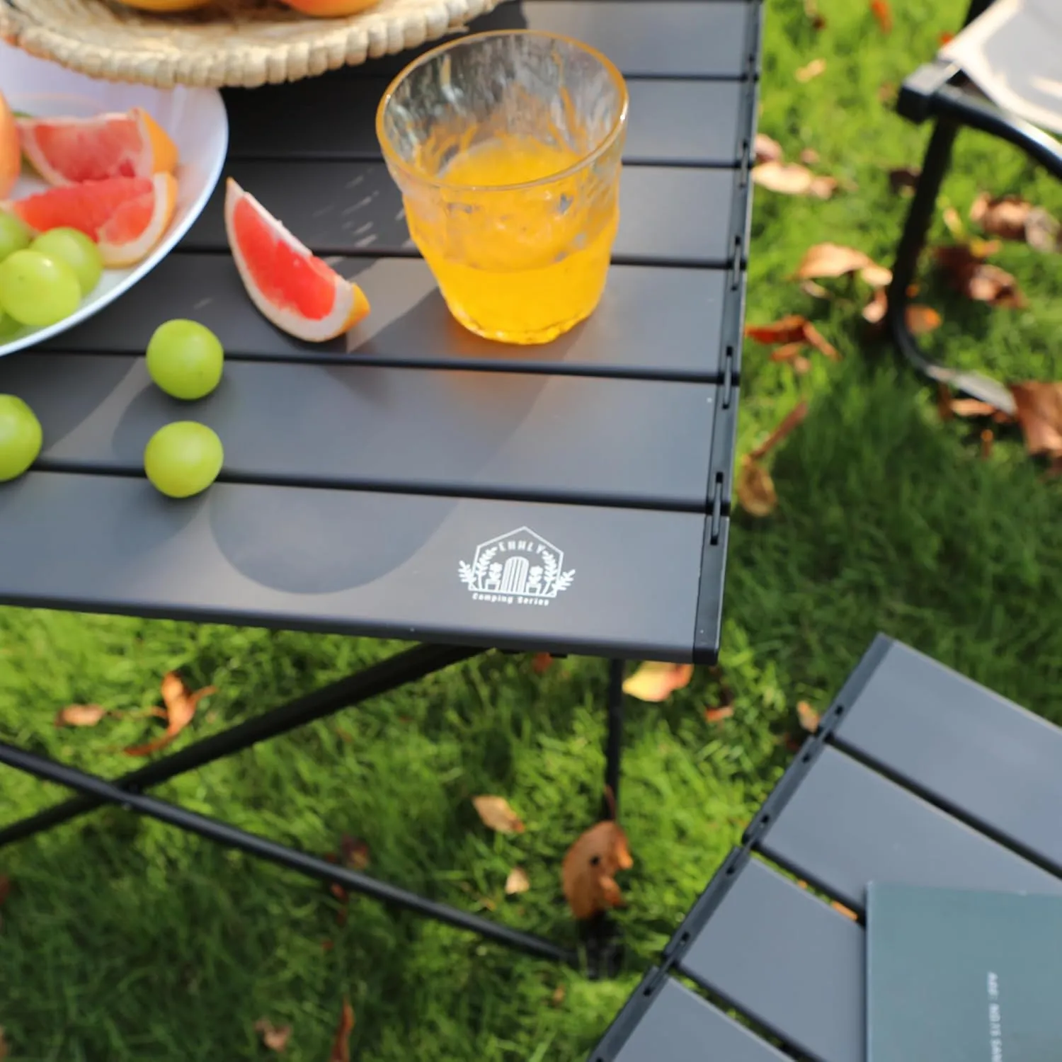 Portable Folding Camping Table, Large Compact Aluminum Beach Picnic Table, Lightweight Collapsible Outdoor Camp Tables That Folds & Rolls Up, Beach Gear Essentials Camp Accessories, Grey