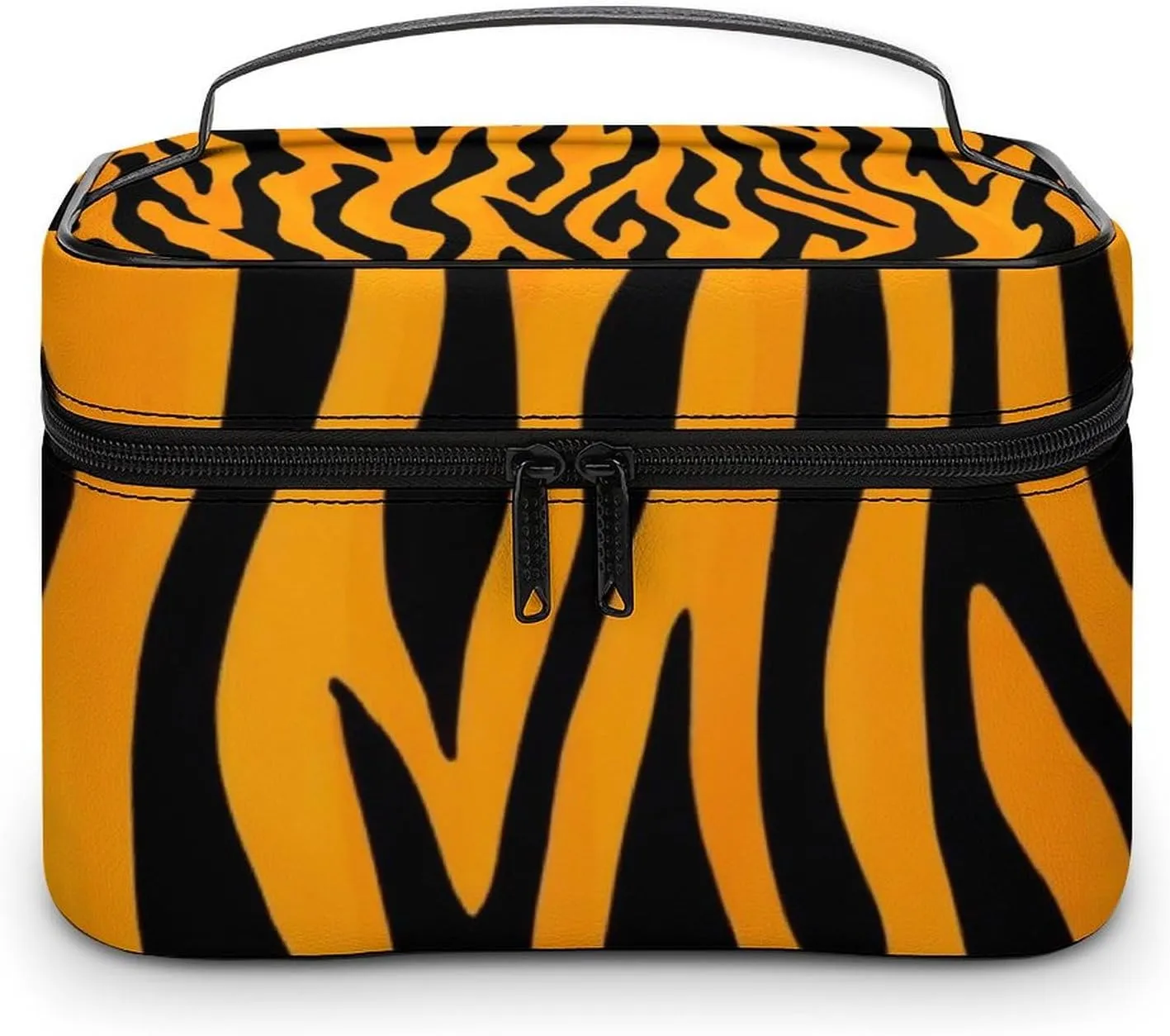 Portable Makeup Bag with Zipper Pouch, Animal Print Tiger Stripe Cosmetic Case Large Capacity Travel Makeup Case Organizer Toiletry Brushes Storage Bag