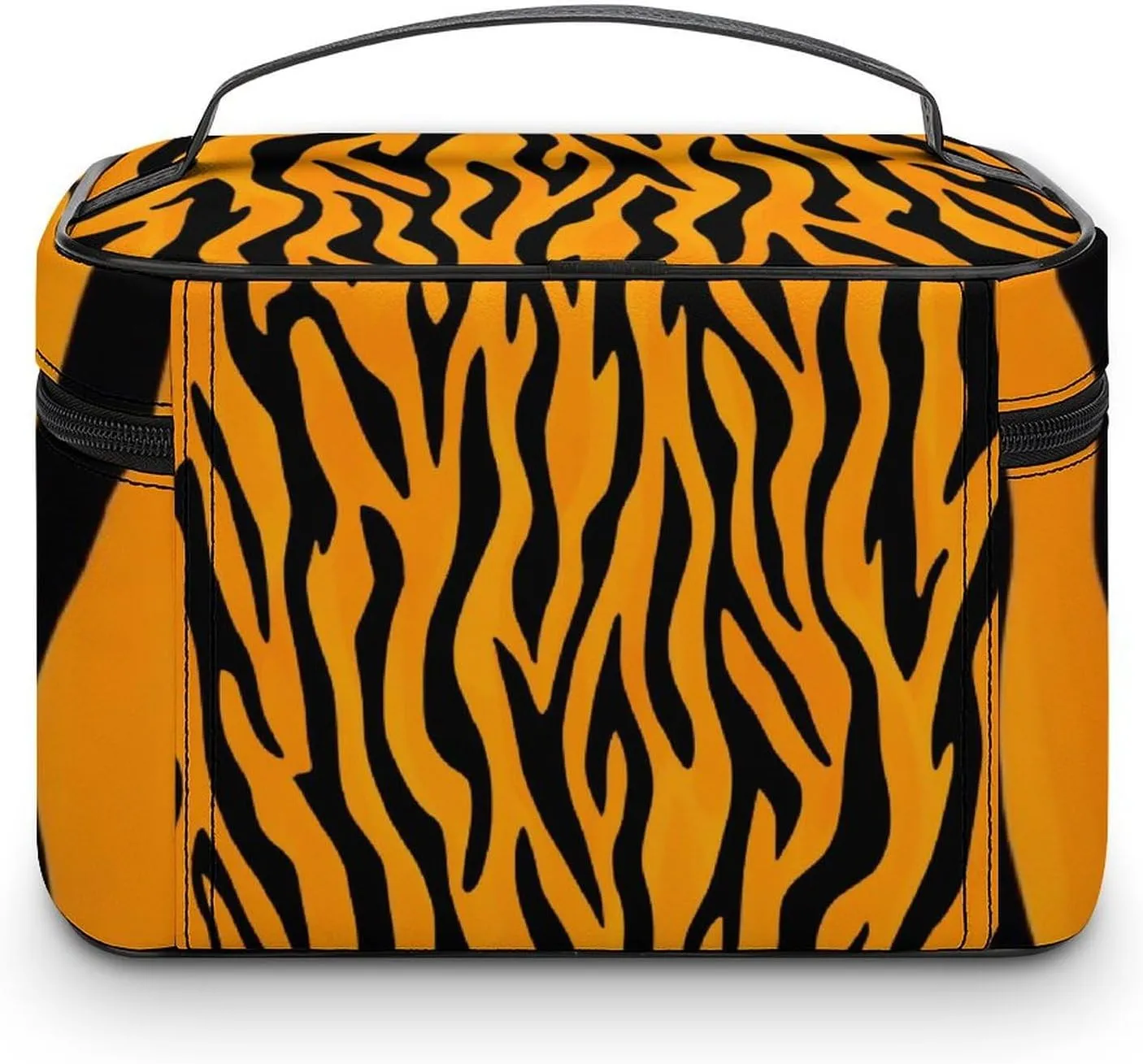 Portable Makeup Bag with Zipper Pouch, Animal Print Tiger Stripe Cosmetic Case Large Capacity Travel Makeup Case Organizer Toiletry Brushes Storage Bag