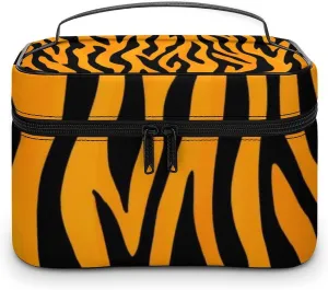 Portable Makeup Bag with Zipper Pouch, Animal Print Tiger Stripe Cosmetic Case Large Capacity Travel Makeup Case Organizer Toiletry Brushes Storage Bag