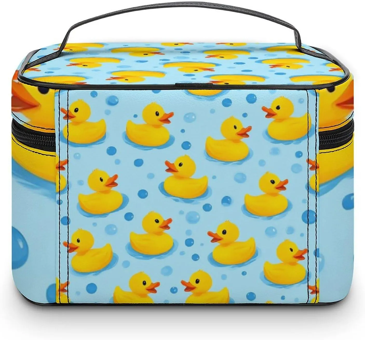 Portable Makeup Bag with Zipper Pouch, Yellow Rubber Ducks Bubbles Cosmetic Case Large Capacity Travel Makeup Case Organizer Toiletry Brushes Storage Bag