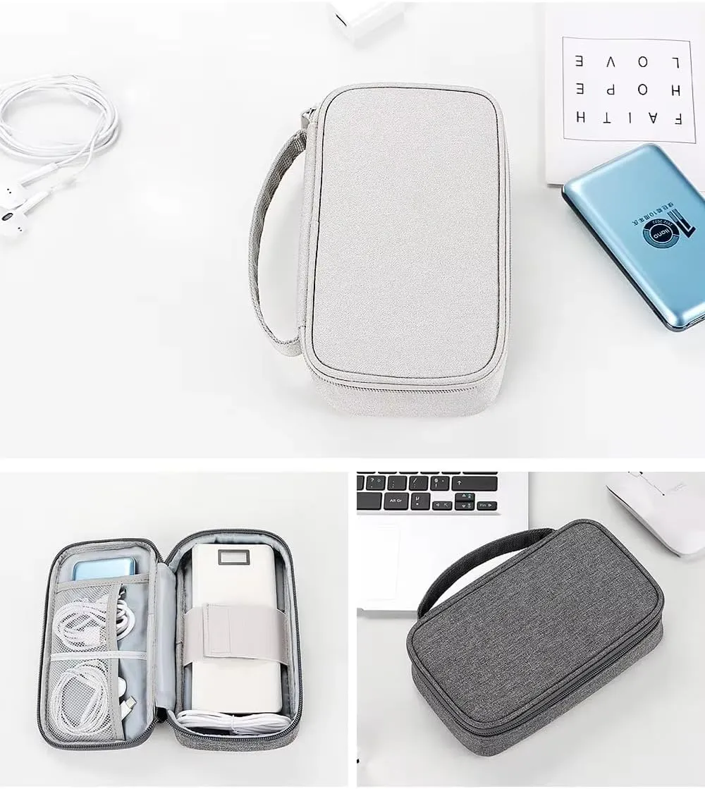 Portable Tech Accessories Organizer – Travel Cable, Charger, and Gadget Storage Carrying Case Navy Blue, Black and Grey (Light Gray)