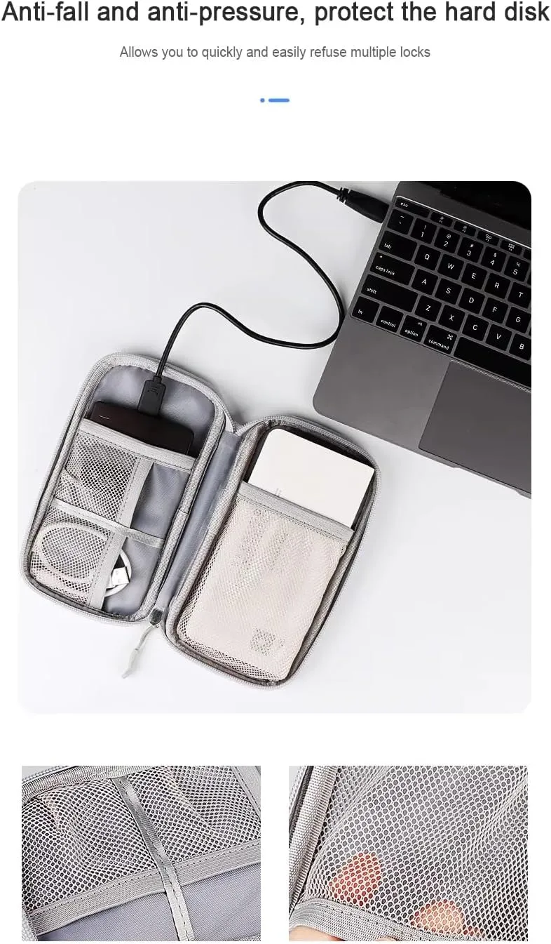 Portable Tech Accessories Organizer – Travel Cable, Charger, and Gadget Storage Carrying Case Navy Blue, Black and Grey (Light Gray)