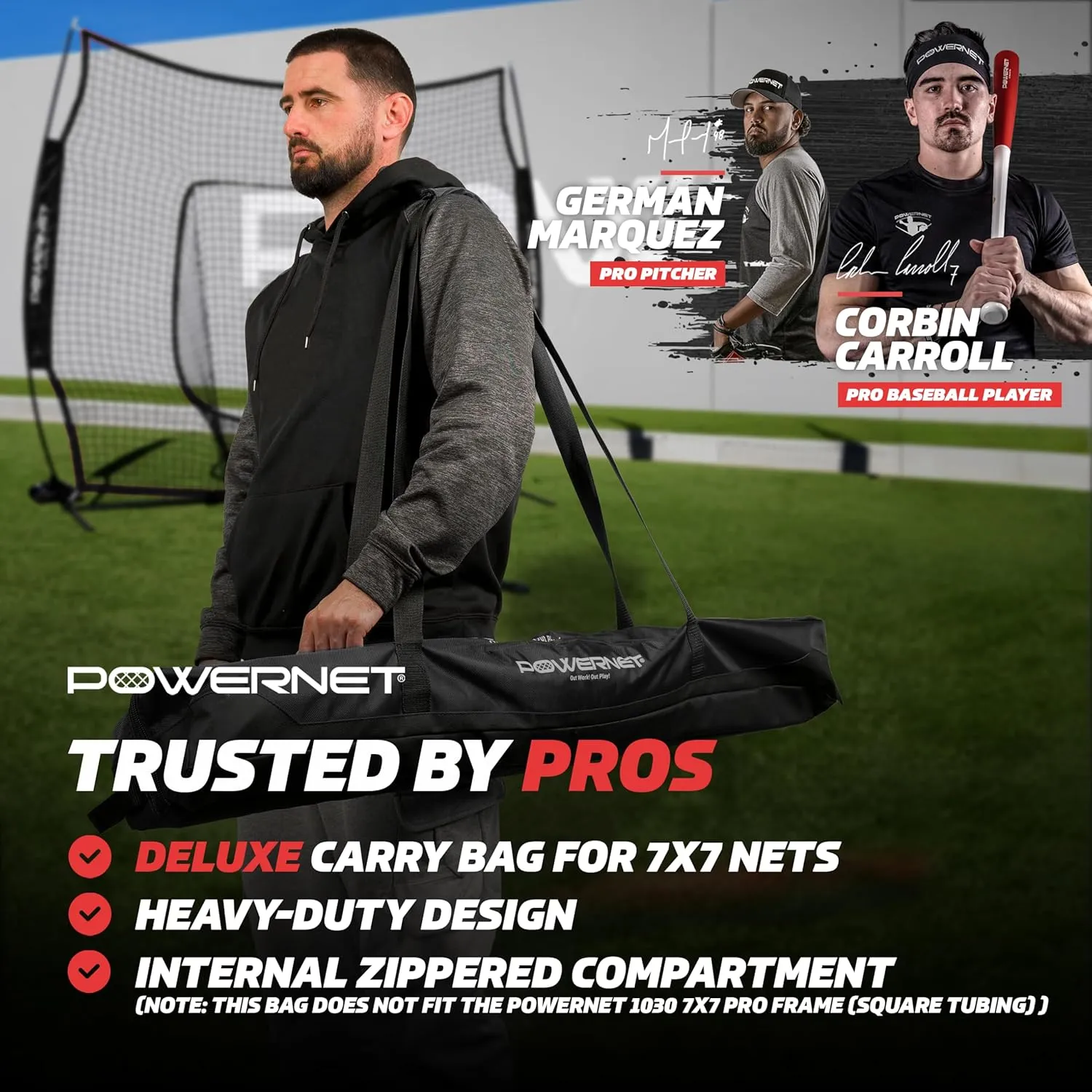 PowerNet 7x7 FT Baseball & Softball Net Replacement Parts, Replace 7x7 FT Frame, Net Only or Carry Bag, Metal Frame and Fiberglass Poles, Durable Nets & Bags Available in Team Colors