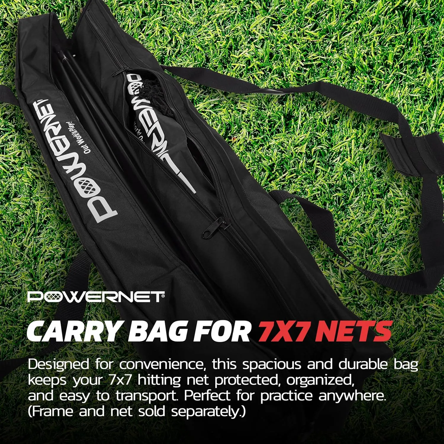 PowerNet 7x7 FT Baseball & Softball Net Replacement Parts, Replace 7x7 FT Frame, Net Only or Carry Bag, Metal Frame and Fiberglass Poles, Durable Nets & Bags Available in Team Colors