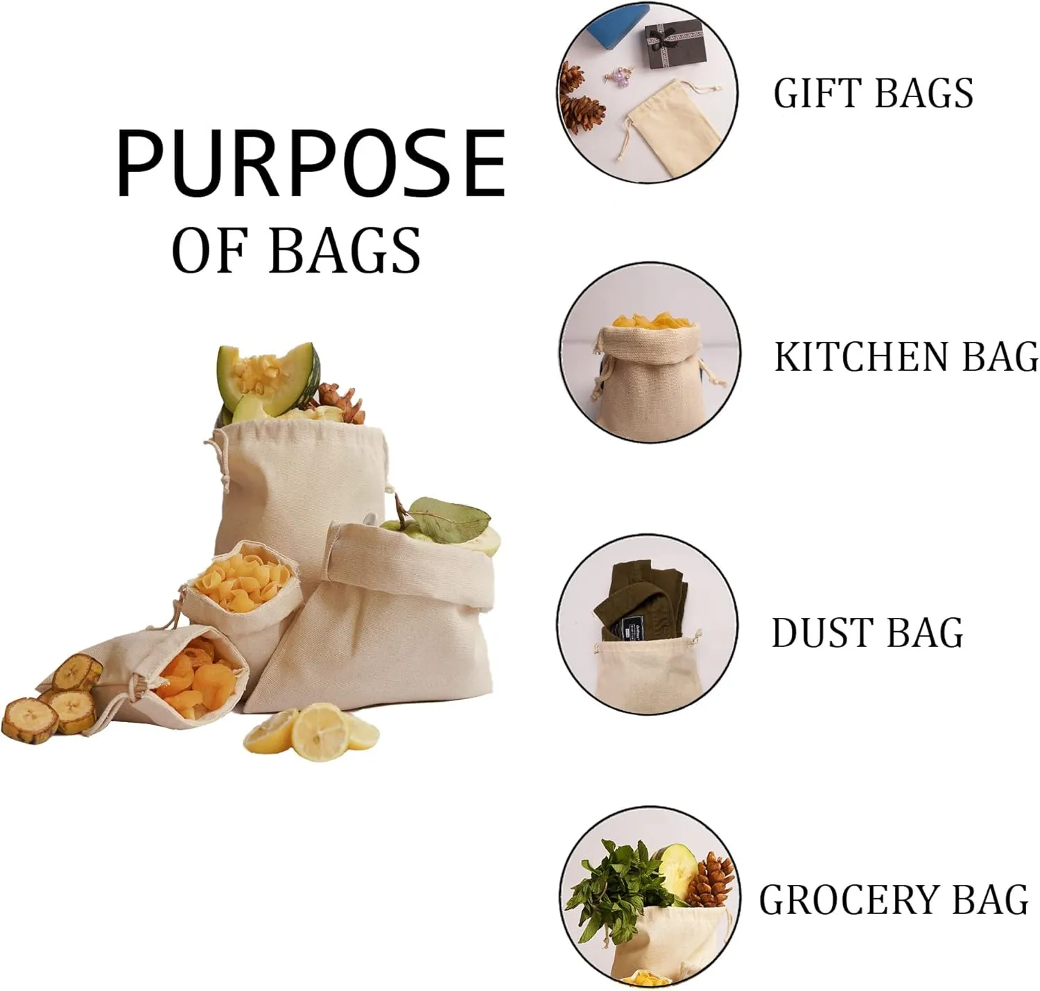 Premium Cotton Canvas Muslin Bag. Double Drawstring. Reusable Natural Eco Friendly Muslin Storage Bags. Pack of 25 (8 x 10 Inches)