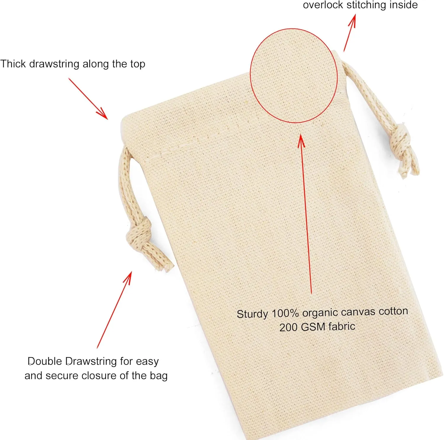 Premium Cotton Canvas Muslin Bag. Double Drawstring. Reusable Natural Eco Friendly Muslin Storage Bags. Pack of 25 (8 x 10 Inches)