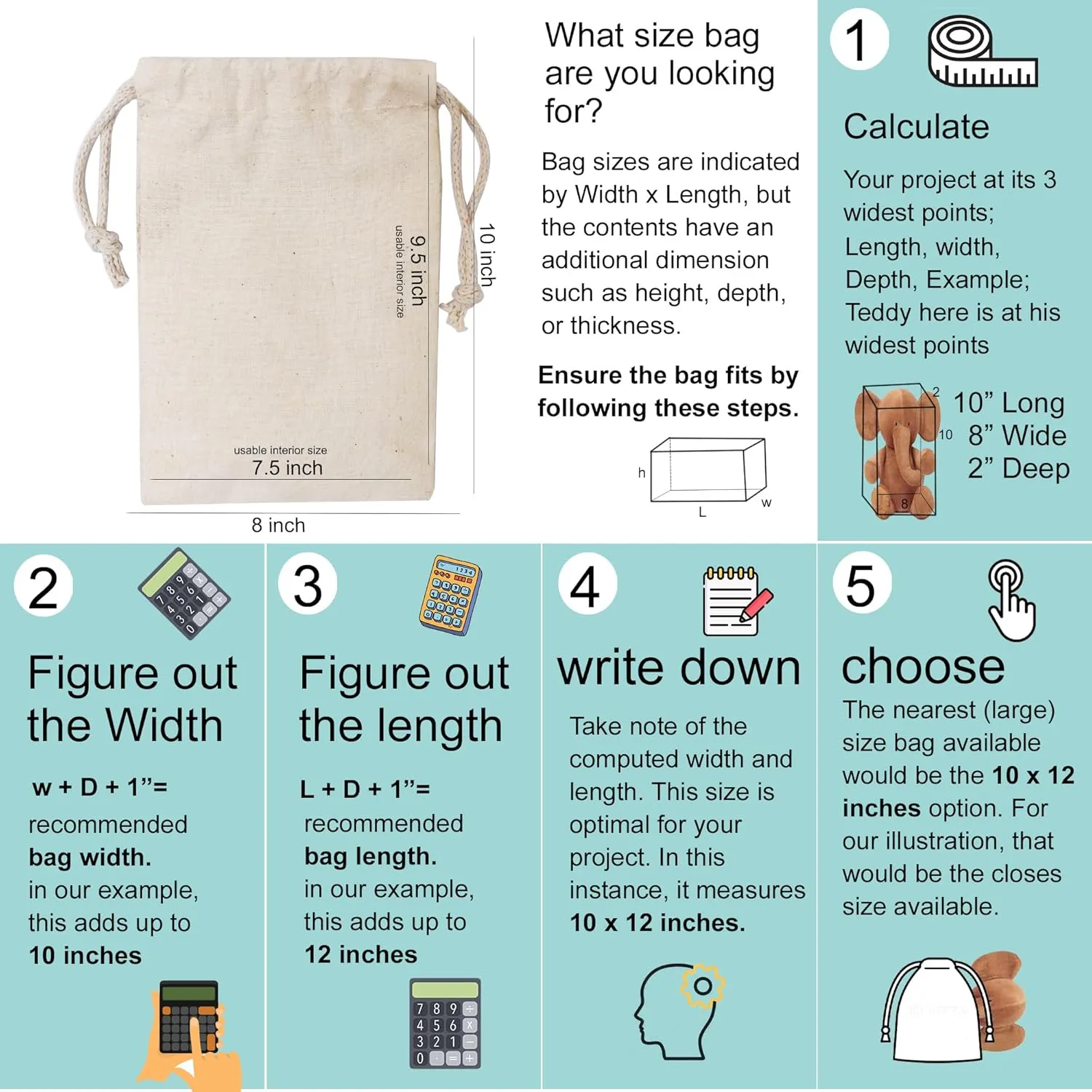 Premium Cotton Canvas Muslin Bag. Double Drawstring. Reusable Natural Eco Friendly Muslin Storage Bags. Pack of 25 (8 x 10 Inches)