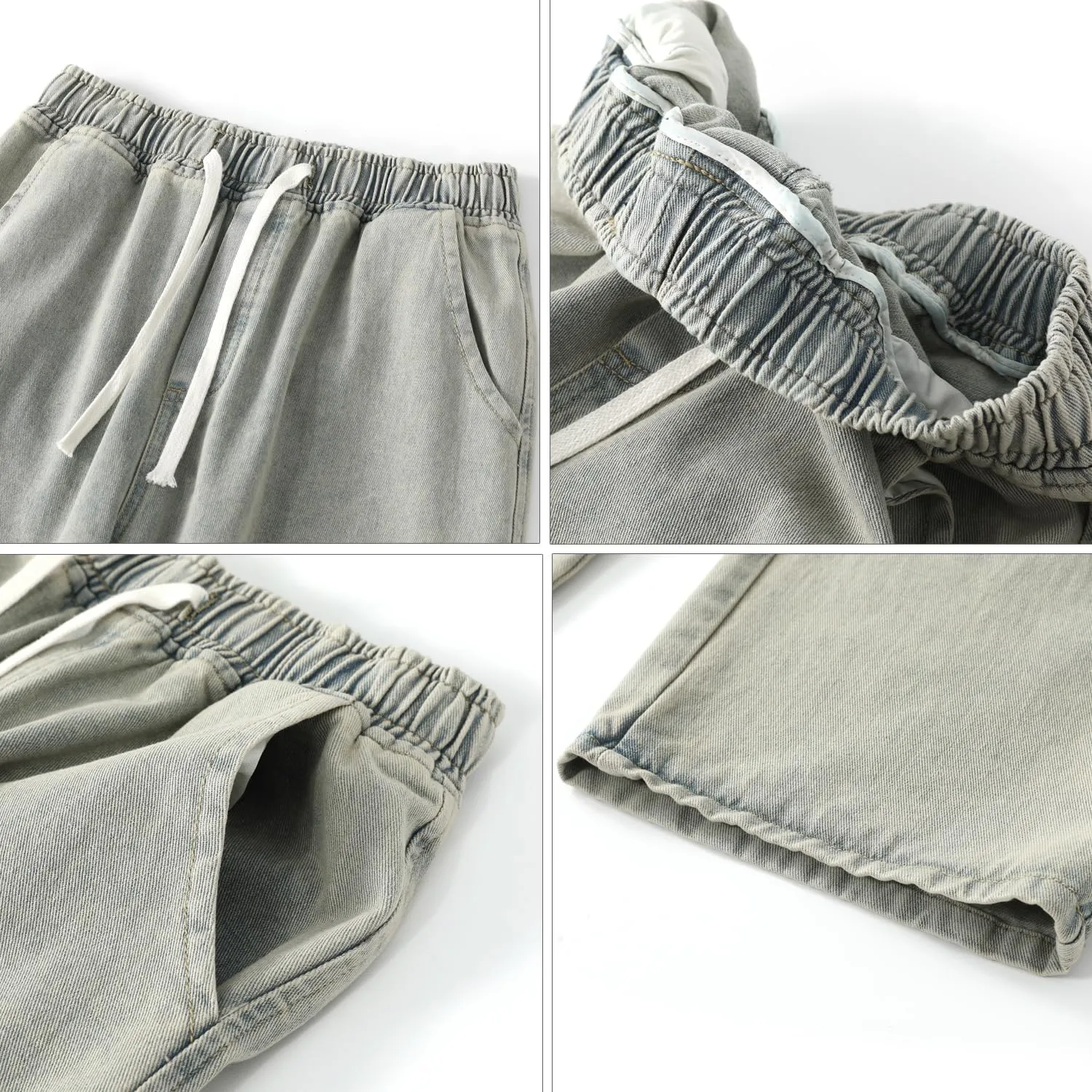 PRIJOUHE Mens Loose Fit Jeans Elastic Waist Wide Leg Baggy Jean Cargo Pants Trousers