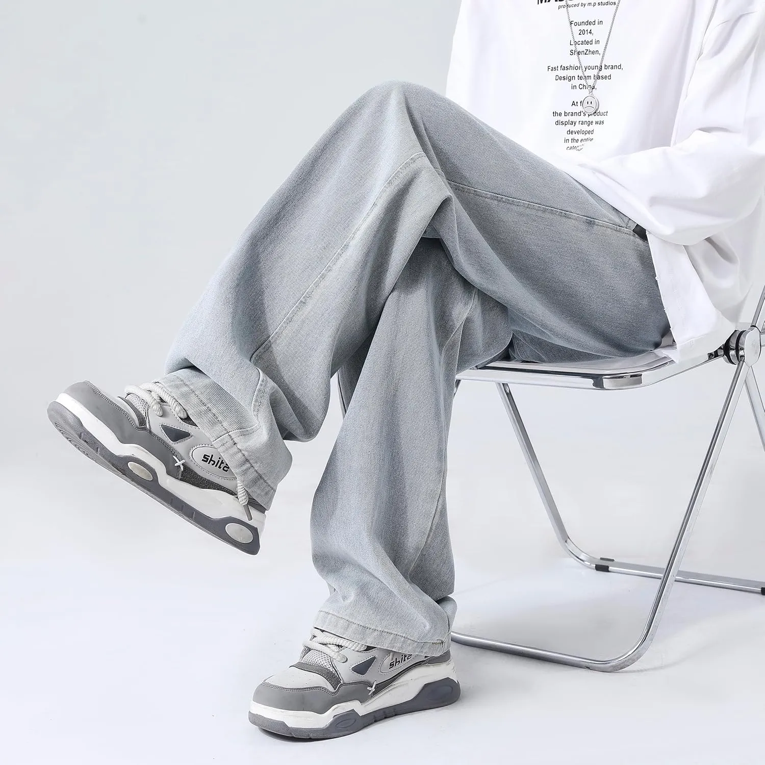 PRIJOUHE Mens Loose Fit Jeans Elastic Waist Wide Leg Baggy Jean Cargo Pants Trousers