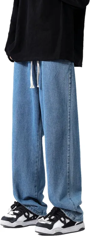 PRIJOUHE Mens Loose Fit Jeans Elastic Waist Wide Leg Baggy Jean Cargo Pants Trousers