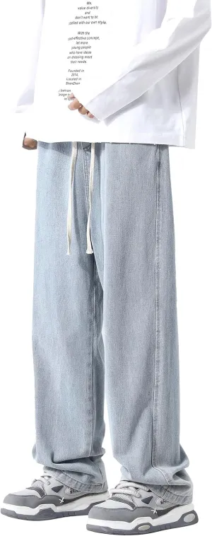 PRIJOUHE Mens Loose Fit Jeans Elastic Waist Wide Leg Baggy Jean Cargo Pants Trousers