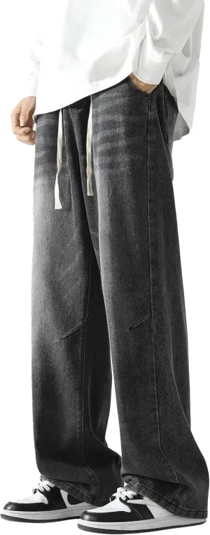 PRIJOUHE Mens Loose Fit Jeans Elastic Waist Wide Leg Baggy Jean Cargo Pants Trousers