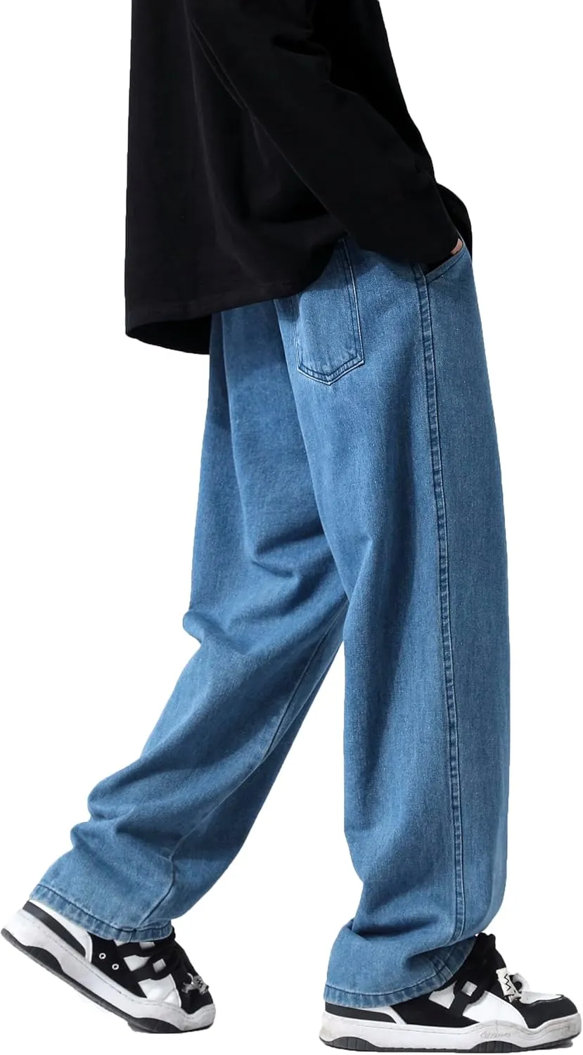 PRIJOUHE Mens Loose Fit Jeans Elastic Waist Wide Leg Baggy Jean Cargo Pants Trousers