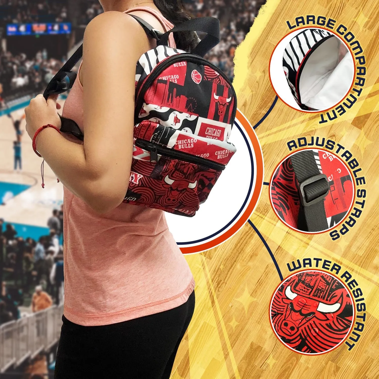 Pro Specialties Group Chicago Bulls Mini Backpack adult bag, perfect for women. Ideal small backpack Waterproof, and trendy