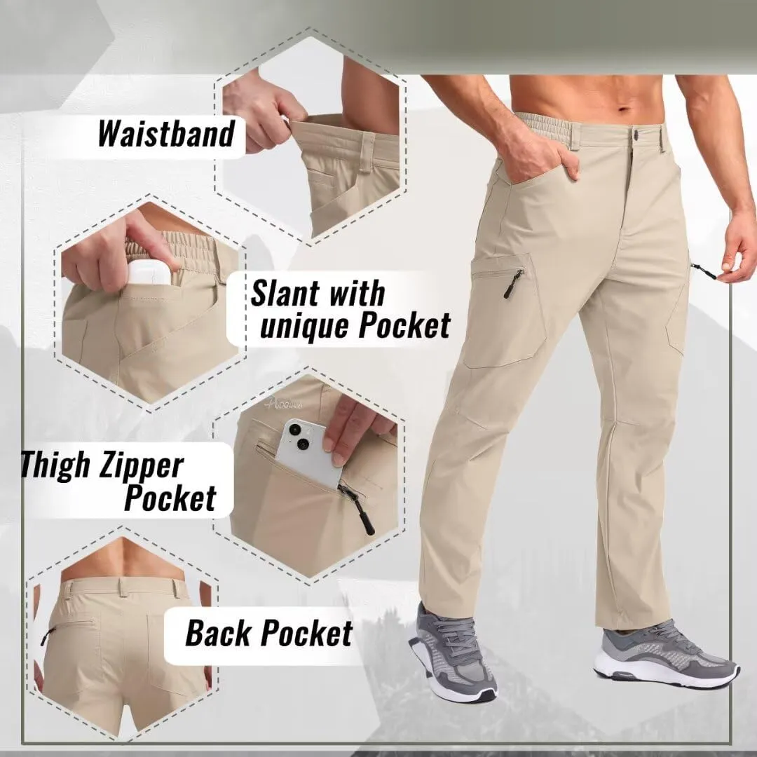 Pudolla Men's Lightweight Hiking Pants with 7 Pockets Quick Dry Water Resistant Fishing Travel Pants