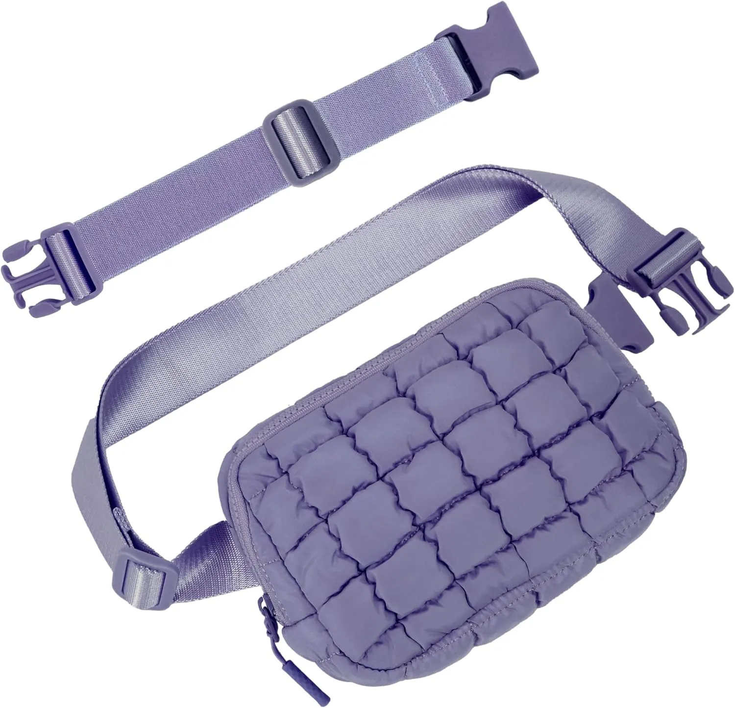Puffer Crossbody Bag for Women – Plus Size Friendly Belt Bag – Quilted Fanny Pack w/Extender – Extra Long Strap 75" Fits XS-12X – Mini Puffer Bag for Travel Gym Trending Gift for Women (Cloud violet)