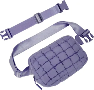 Puffer Crossbody Bag for Women – Plus Size Friendly Belt Bag – Quilted Fanny Pack w/Extender – Extra Long Strap 75" Fits XS-12X – Mini Puffer Bag for Travel Gym Trending Gift for Women (Cloud violet)