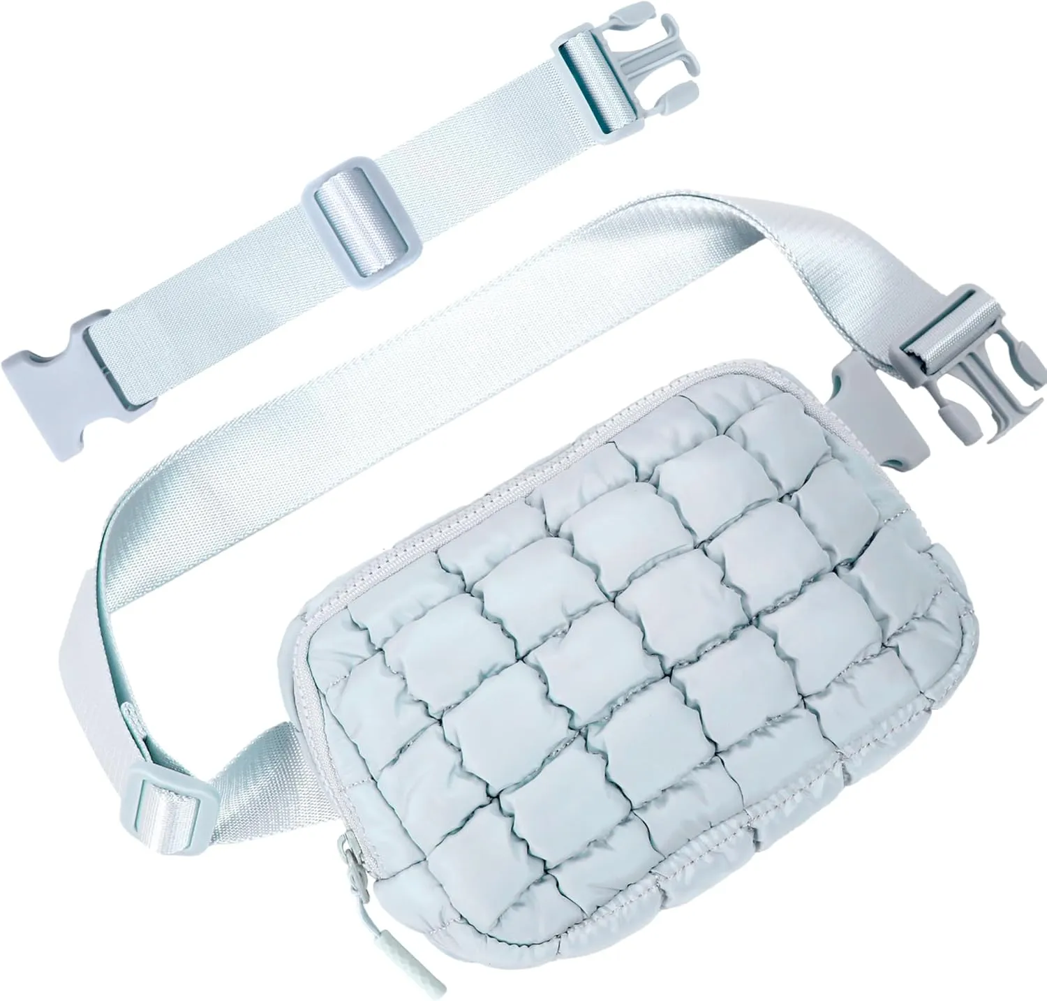 Puffer Crossbody Bag for Women – Plus Size Friendly Belt Bag – Quilted Fanny Pack w/Extender – Extra Long Strap 75" Fits XS-12X – Mini Puffer Bag for Travel Gym Trending Gift for Women (Light grey)