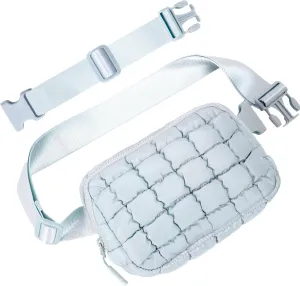 Puffer Crossbody Bag for Women – Plus Size Friendly Belt Bag – Quilted Fanny Pack w/Extender – Extra Long Strap 75" Fits XS-12X – Mini Puffer Bag for Travel Gym Trending Gift for Women (Light grey)