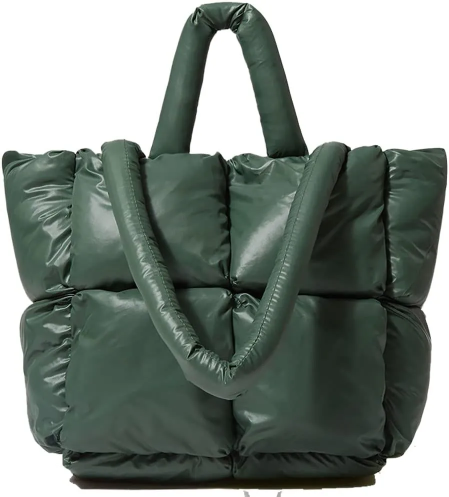 Puffer Shoulder Bag for Women Mini Down Satchel Hobo Bag Quilted Tote Bag Chic Purses 2024