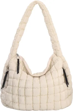 Puffer Tote Bag for Women - Large Quilted Crossbody Handbag - Lightweight Shoulder Hobo Bag - Soft Puffy Carryall