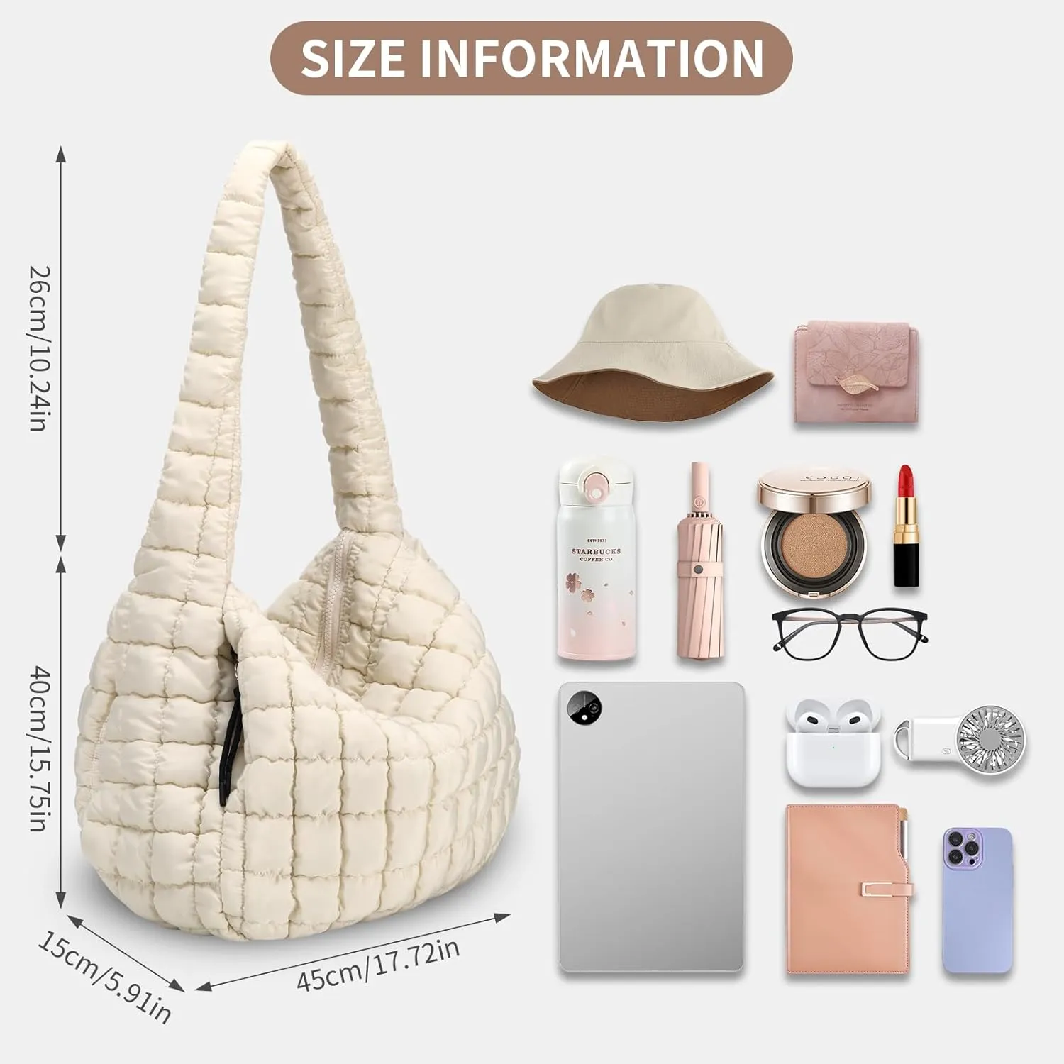 Puffer Tote Bag for Women - Large Quilted Crossbody Handbag - Lightweight Shoulder Hobo Bag - Soft Puffy Carryall