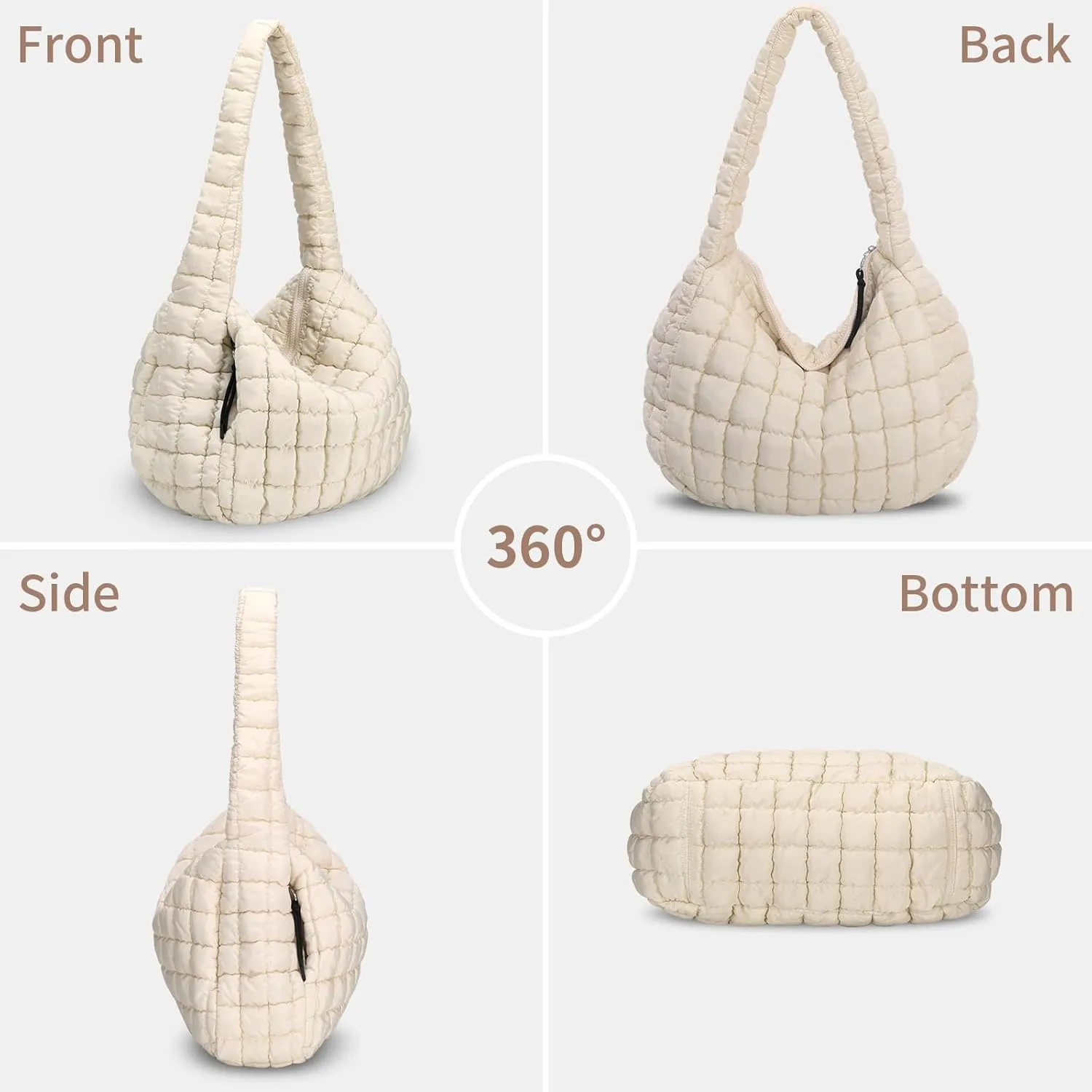 Puffer Tote Bag for Women - Large Quilted Crossbody Handbag - Lightweight Shoulder Hobo Bag - Soft Puffy Carryall