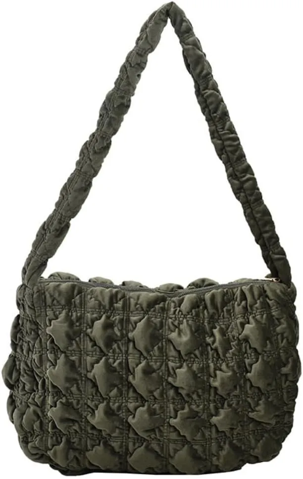 Puffer Tote Bag for Women Quilted Crossbody Bag Puff Shoulder Bag Puffy Purse Lightweight Velvet Bubble Hobo Handbag