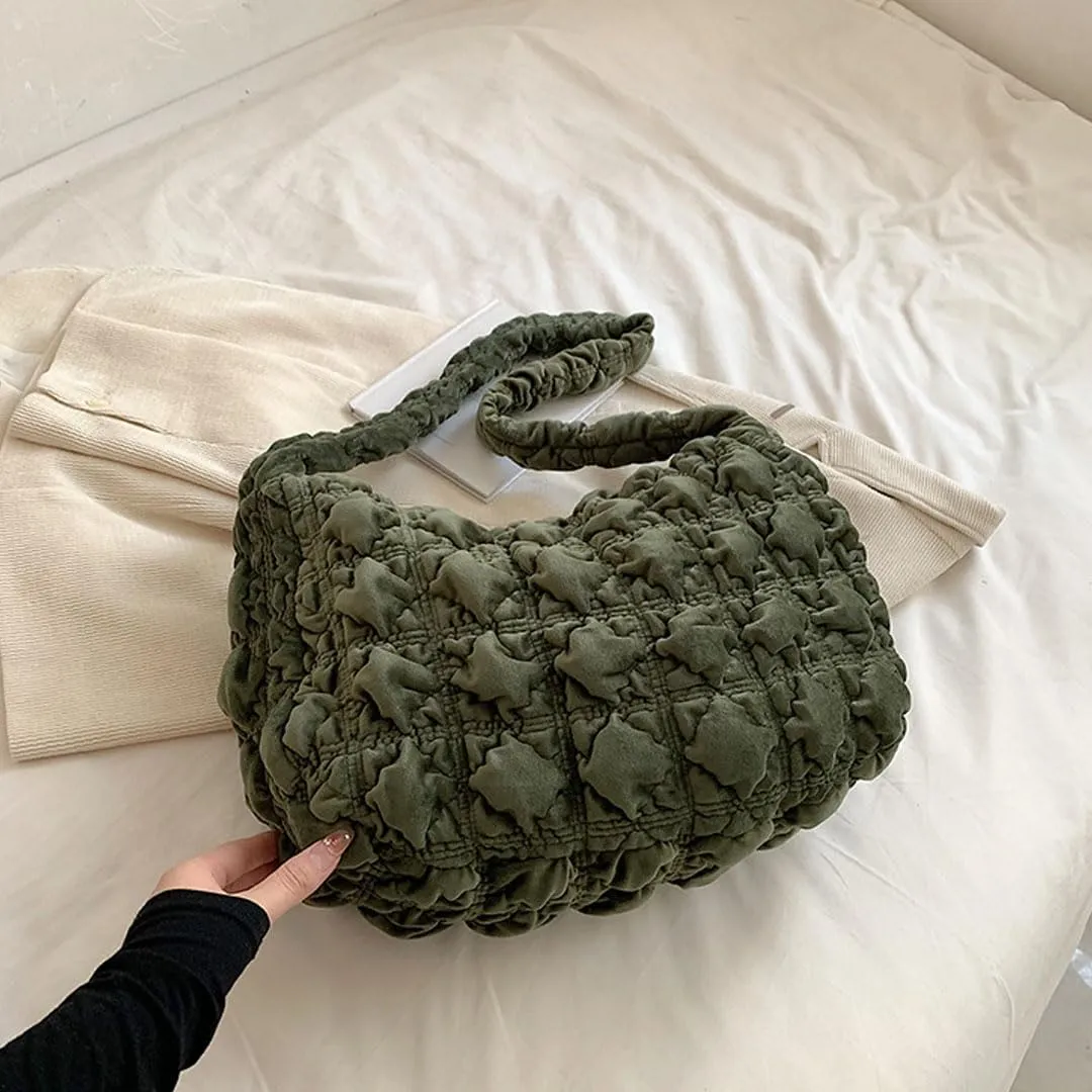 Puffer Tote Bag for Women Quilted Crossbody Bag Puff Shoulder Bag Puffy Purse Lightweight Velvet Bubble Hobo Handbag
