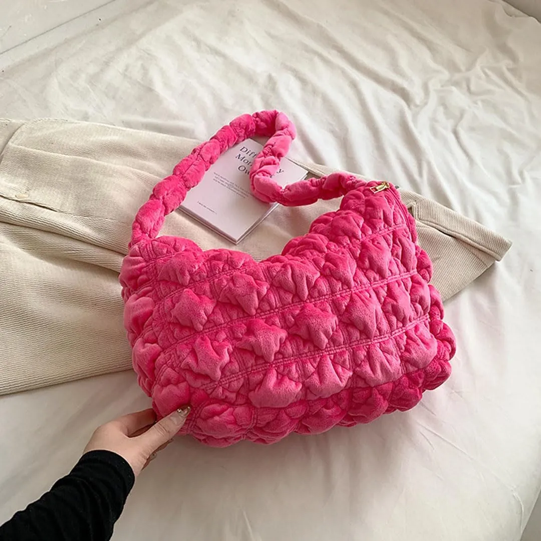 Puffer Tote Bag for Women Quilted Crossbody Bag Puff Shoulder Bag Puffy Purse Lightweight Velvet Bubble Hobo Handbag