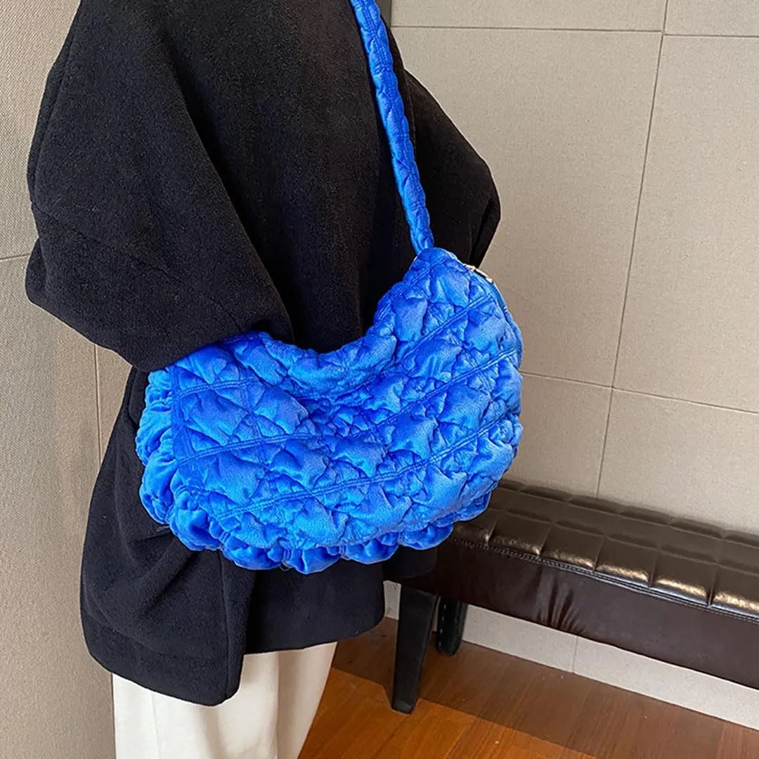 Puffer Tote Bag for Women Quilted Crossbody Bag Puff Shoulder Bag Puffy Purse Lightweight Velvet Bubble Hobo Handbag