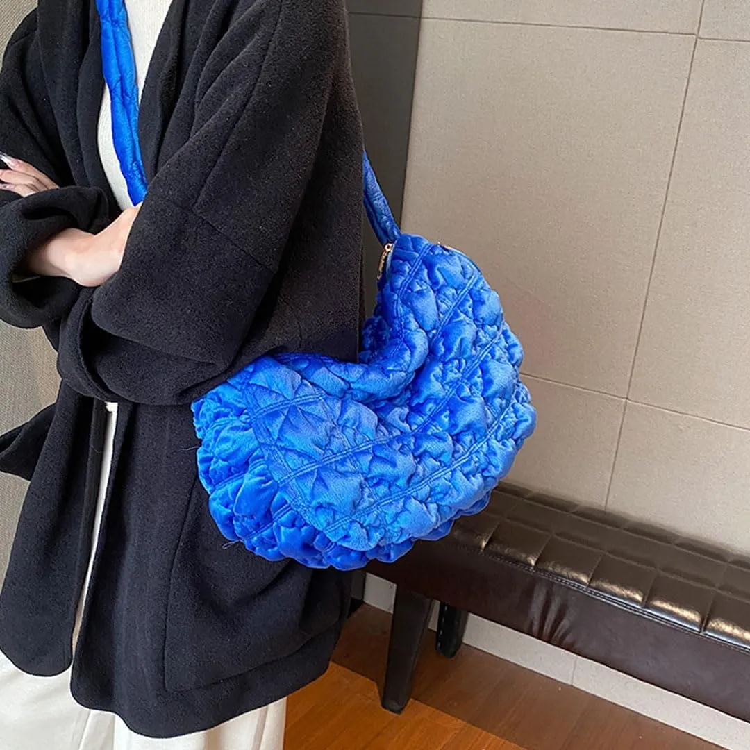 Puffer Tote Bag for Women Quilted Crossbody Bag Puff Shoulder Bag Puffy Purse Lightweight Velvet Bubble Hobo Handbag