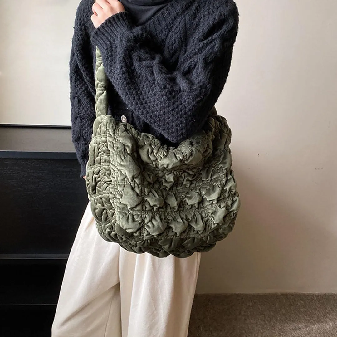 Puffer Tote Bag for Women Quilted Crossbody Bag Puff Shoulder Bag Puffy Purse Lightweight Velvet Bubble Hobo Handbag