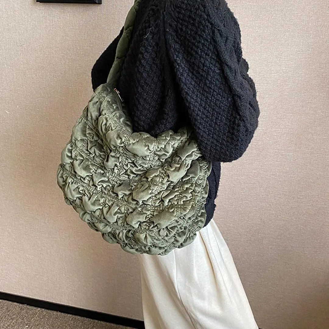 Puffer Tote Bag for Women Quilted Crossbody Bag Puff Shoulder Bag Puffy Purse Lightweight Velvet Bubble Hobo Handbag