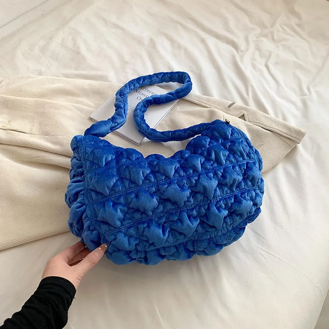 Puffer Tote Bag for Women Quilted Crossbody Bag Puff Shoulder Bag Puffy Purse Lightweight Velvet Bubble Hobo Handbag
