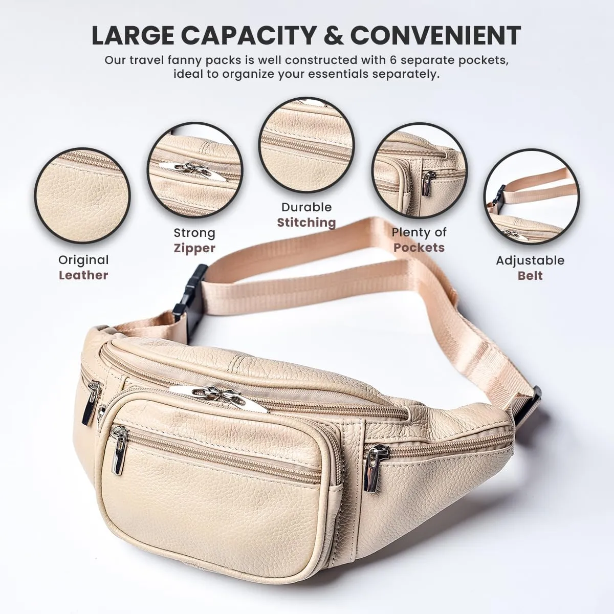 Pure Leather Fanny Packs for Women Chest Leather Bags for Men Travel Waist Belt Crossbody Small Fanny Pack Bum Bag