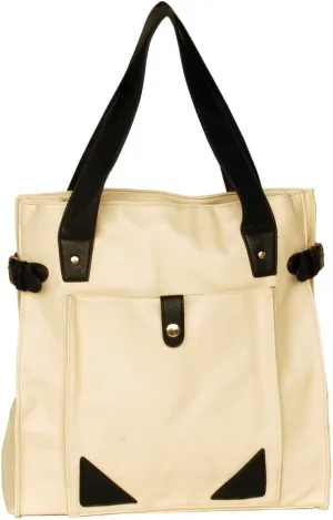 [Pure Love] Stylish White Leatherette Double Handle Satchel Bag Handbag Purse
