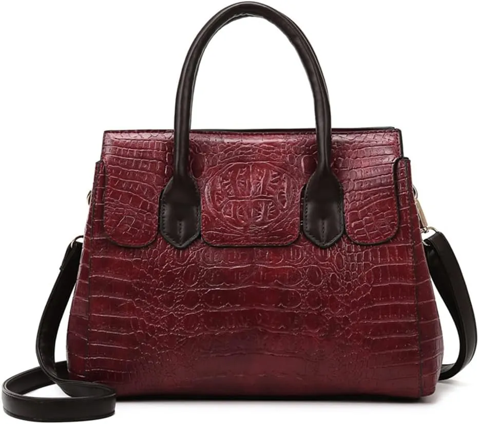 Purses and Handbags for Women Crocodile Pattern Tote Leather Top-Handle Satchel