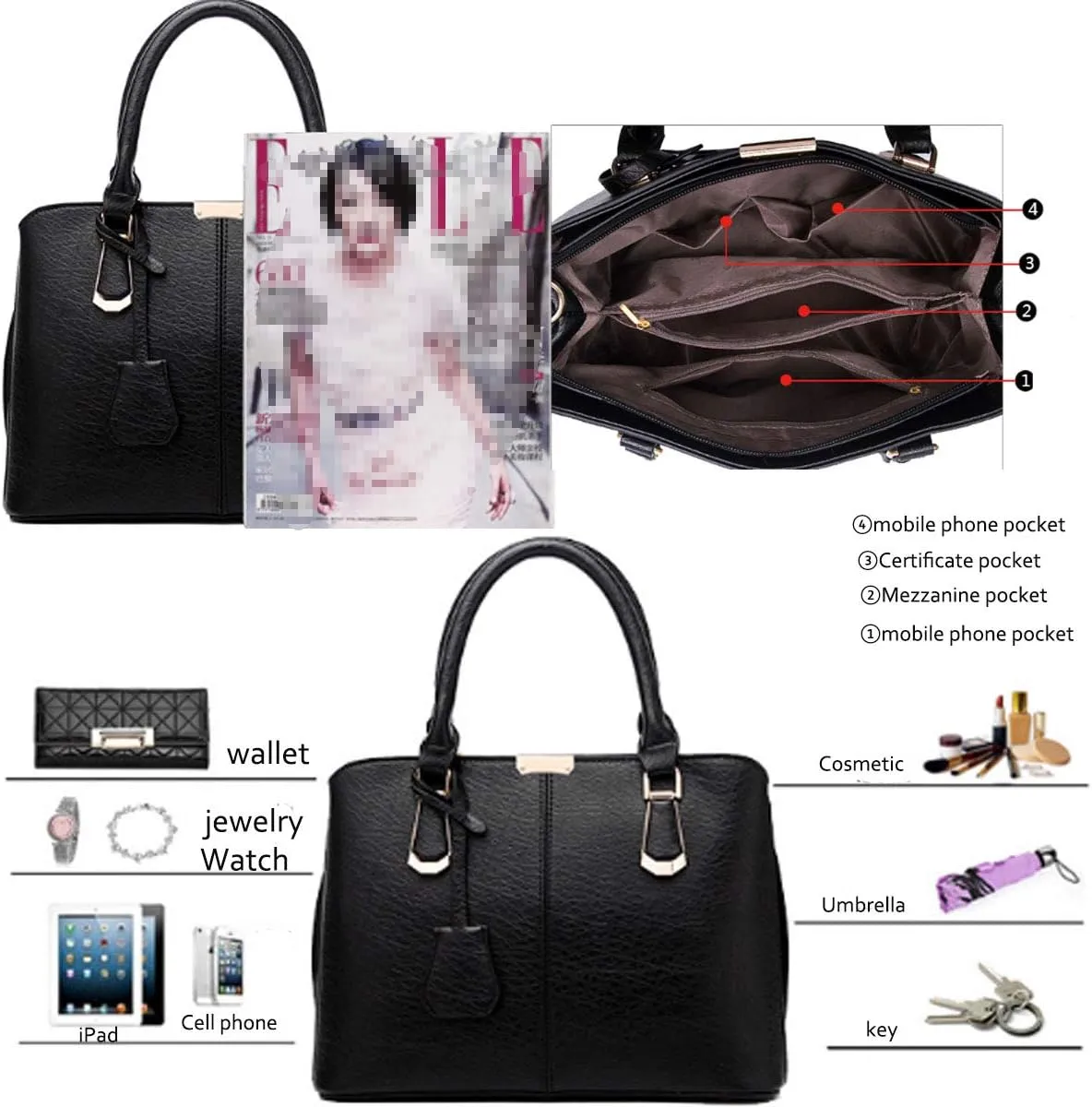Purses and Handbags for Women Fashion Ladies PU Leather Top Handle Satchel Shoulder Tote Bags Light Blue