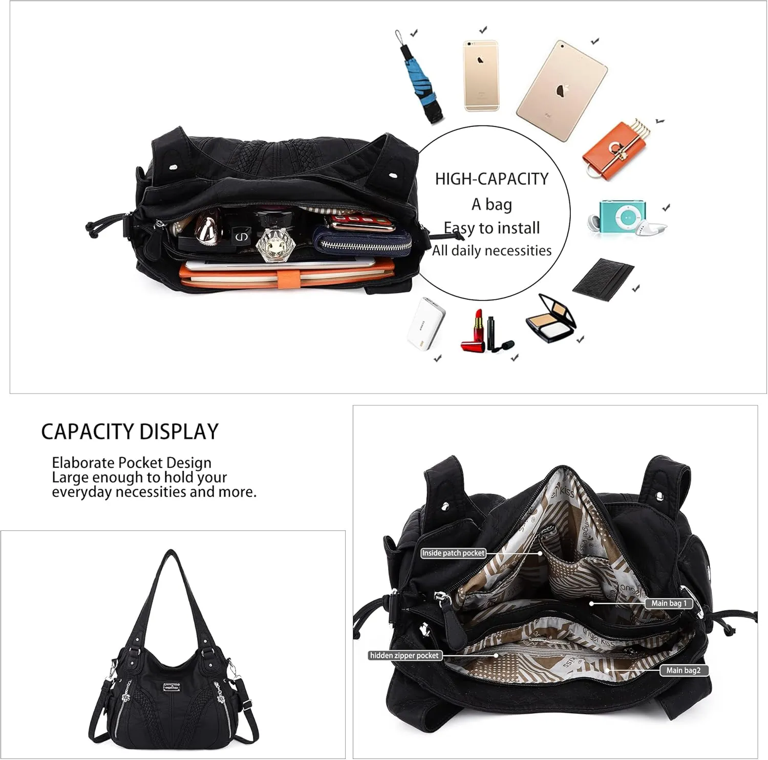Purses and Handbags Women Fashion Tote Bag Shoulder Bags Top Handle Satchel Purses Washed Synthetic Leather Handbag