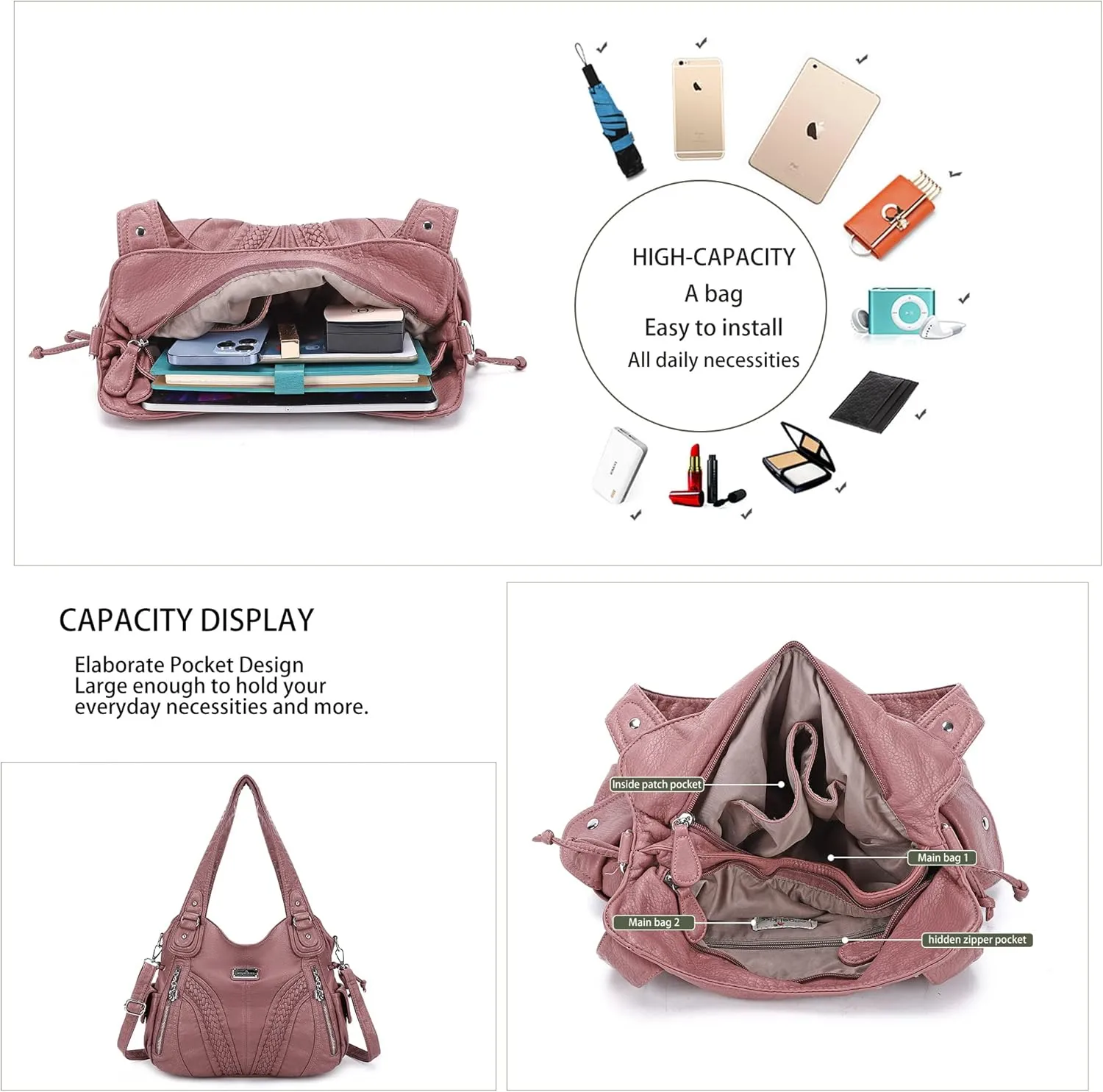Purses and Handbags Women Fashion Tote Bag Shoulder Bags Top Handle Satchel Purses Washed Synthetic Leather Handbag