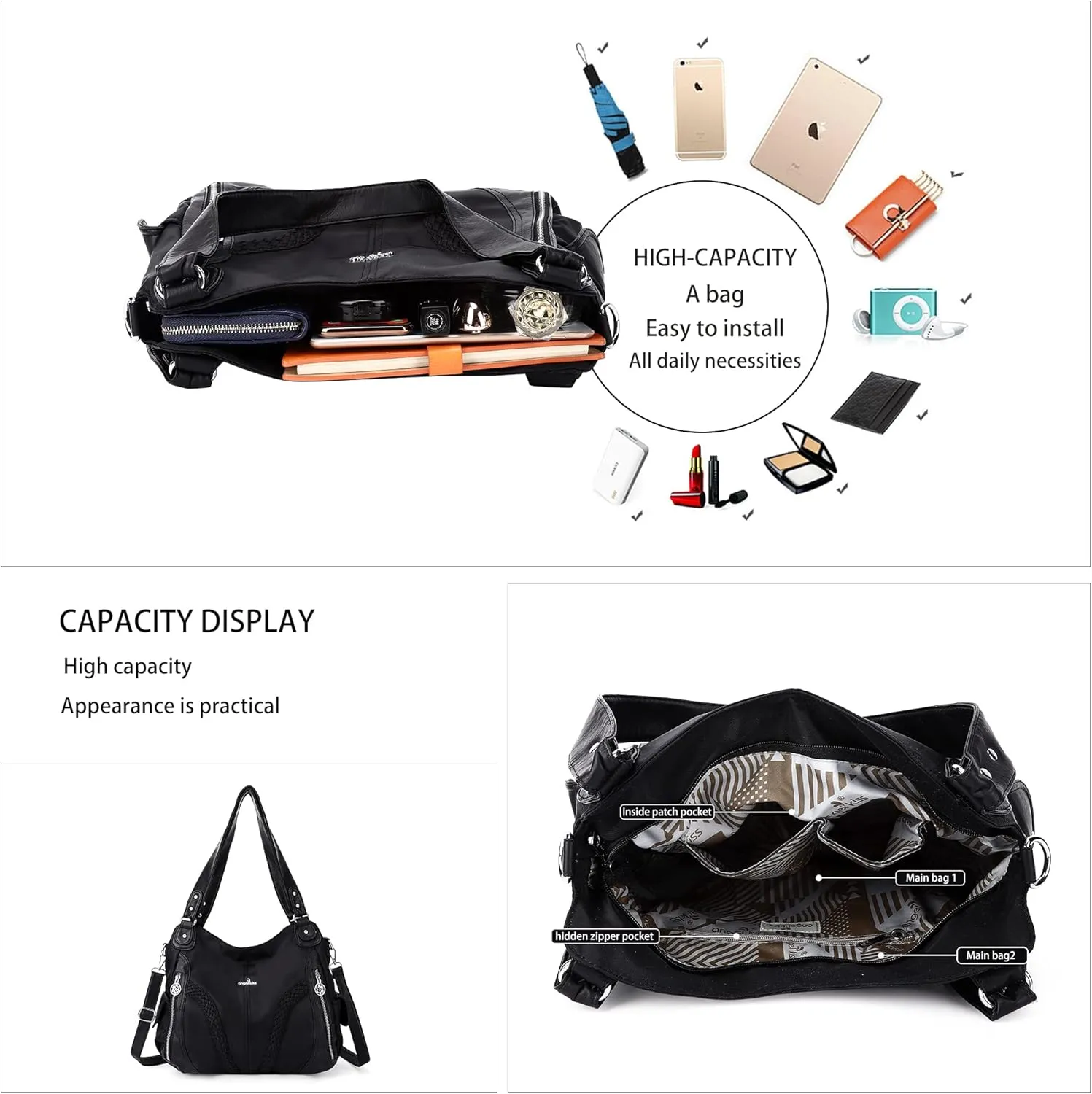 Purses and Handbags Women Fashion Tote Bag Shoulder Bags Top Handle Satchel Purses Washed Synthetic Leather Handbag