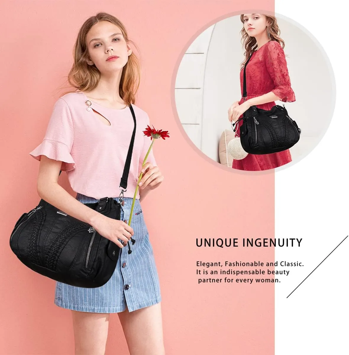 Purses and Handbags Women Fashion Tote Bag Shoulder Bags Top Handle Satchel Purses Washed Synthetic Leather Handbag