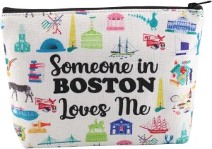 PXTIDY Boston State Makeup Bag Long Distance Relationships Gift Someone In Boston Loves Me Cosmetic Bag Boston Souvenir Gift